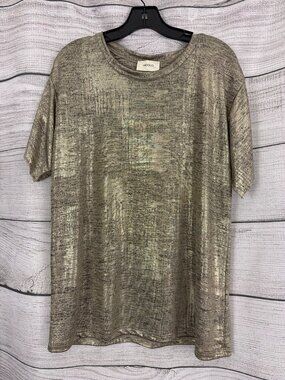 Vicolo Gold Metallic Short Sleeve Top T-Shirt
